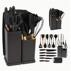 Complete 18-Piece Silicone & Acacia Utensil Set with Professional Chef Knives