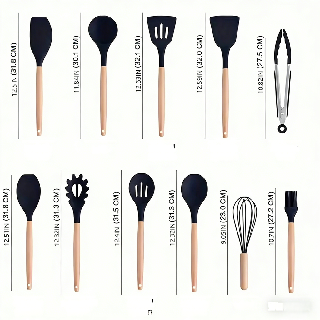 Complete 18-Piece Silicone & Acacia Utensil Set with Professional Chef Knives